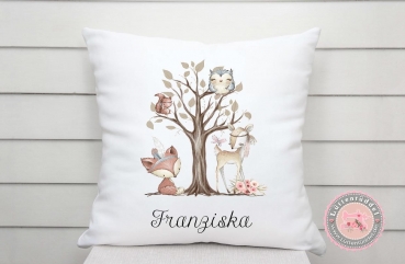 Waldfreunde Kissen mit Namen Wunschname KITA Einschulung Geburtstag Geburt Taufe Geburtskissen von Lüttentüddel®